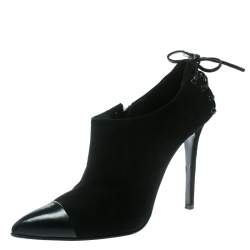 Pre Owned Le Silla Black Suede/Patent Lather Cap Toe Ankle Boots Size 37.5