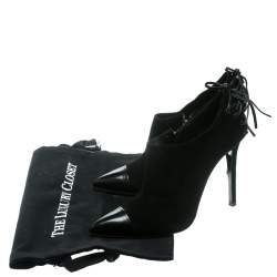 Pre Owned Le Silla Black Suede/Patent Lather Cap Toe Ankle Boots Size 37.5