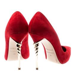Pre Owned Le Silla Red Suede Pointed Toe Spiral Heel Pumps Size 38
