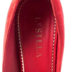Pre Owned Le Silla Red Suede Pointed Toe Spiral Heel Pumps Size 38