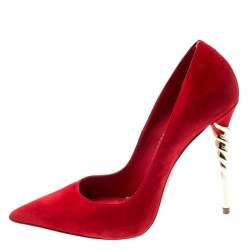 Pre Owned Le Silla Red Suede Pointed Toe Spiral Heel Pumps Size 38