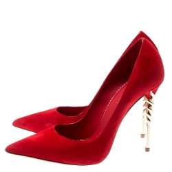 Pre Owned Le Silla Red Suede Pointed Toe Spiral Heel Pumps Size 38