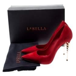 Pre Owned Le Silla Red Suede Pointed Toe Spiral Heel Pumps Size 38