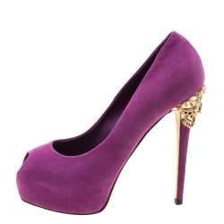 Enio Silla For Le Silla Purple Suede Open Toe Crystal Embellished Heel Platform Pumps Size 37