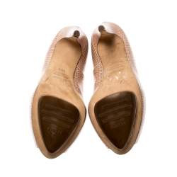 Pre Owned Le Silla Beige Python Embossed Leather Peep Toe Pumps Size 38.5