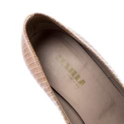 Pre Owned Le Silla Beige Python Embossed Leather Peep Toe Pumps Size 38.5