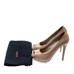 Pre Owned Le Silla Beige Python Embossed Leather Peep Toe Pumps Size 38.5