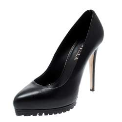 Pre Owned Le Silla Black Leather Platform Pumps Size 36