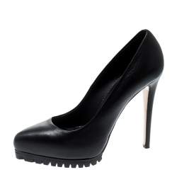 Pre Owned Le Silla Black Leather Platform Pumps Size 36