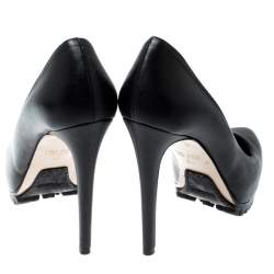 Pre Owned Le Silla Black Leather Platform Pumps Size 36