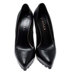 Pre Owned Le Silla Black Leather Platform Pumps Size 36