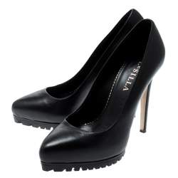 Pre Owned Le Silla Black Leather Platform Pumps Size 36
