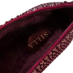 Pre Owned Le Silla Burgundy Velvet Crystal Embellished Dixie Slip On Loafers Size 39