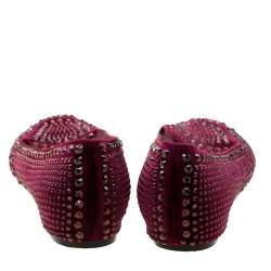 Pre Owned Le Silla Burgundy Velvet Crystal Embellished Dixie Slip On Loafers Size 39