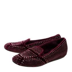 Pre Owned Le Silla Burgundy Velvet Crystal Embellished Dixie Slip On Loafers Size 39