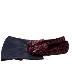 Pre Owned Le Silla Burgundy Velvet Crystal Embellished Dixie Slip On Loafers Size 39