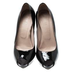 Le Silla Black Patent Leather Peep Toe Platform Pumps Size 38