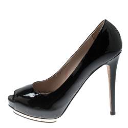 Le Silla Black Patent Leather Peep Toe Platform Pumps Size 38