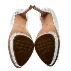 Le Silla Metallic Silver Leather Crystal Embellished Platform Peep Toe Pumps Size 38