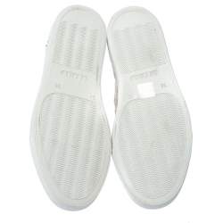 Pre Owned Le Silla Pearl White Metallic Quilted Leather and Suede Crystal Embellished Lace High Top Sneakers Size 38