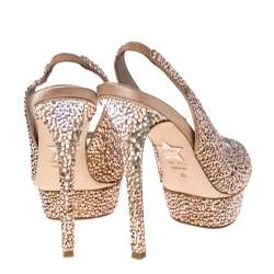 Pre Owned Le Silla Rose Gold Crystal Embellished Satin Limited Edition Peep Toe Platform Sandals Size 40