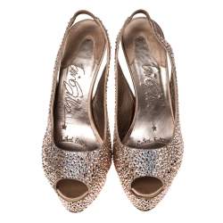 Pre Owned Le Silla Rose Gold Crystal Embellished Satin Limited Edition Peep Toe Platform Sandals Size 40