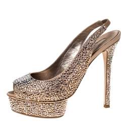 Pre Owned Le Silla Rose Gold Crystal Embellished Satin Limited Edition Peep Toe Platform Sandals Size 40