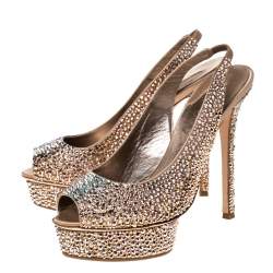 Pre Owned Le Silla Rose Gold Crystal Embellished Satin Limited Edition Peep Toe Platform Sandals Size 40