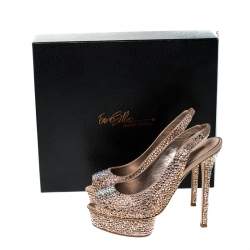 Pre Owned Le Silla Rose Gold Crystal Embellished Satin Limited Edition Peep Toe Platform Sandals Size 40