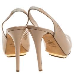 Le Silla Beige Leather Slingback Peep Toe Platform Sandals Size 36.5