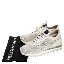 Pre Owned Le Silla Ivory Lace and Leather Trainer Sneakers Size 36.5