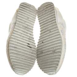 Pre Owned Le Silla Ivory Lace and Leather Trainer Sneakers Size 36.5