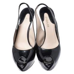 Pre Owned Le Silla Black Patent Leather Peep Toe Slingback Platform Sandals Size 38.5