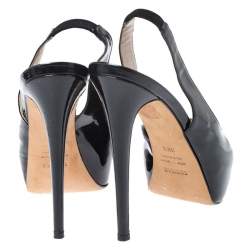 Pre Owned Le Silla Black Patent Leather Peep Toe Slingback Platform Sandals Size 38.5