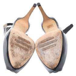 Pre Owned Le Silla Black Patent Leather Peep Toe Slingback Platform Sandals Size 38.5