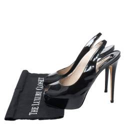 Pre Owned Le Silla Black Patent Leather Peep Toe Slingback Platform Sandals Size 38.5