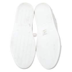 Pre Owned Le Silla Pearl White Metallic Quilted Leather and Suede Crystal Embellished Lace High Top Sneakers Size 37