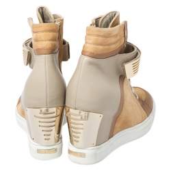 Pre Owned Le Silla Brown/Grey Leather In Chipow High Top Wedge Sneakers Size 40