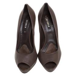 Le Silla Dark Brown Leather Peep Toe Platform Pumps Size 38