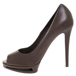 Le Silla Dark Brown Leather Peep Toe Platform Pumps Size 38