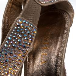 Le Silla Gold Crystal Embellished Nubuck T-Bar Peep Toe Sandals Size 40