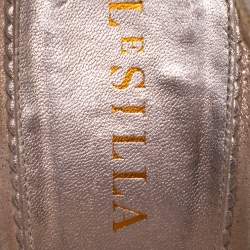 Pre Owned Le Silla Pink Crystal Embellished Suede Leather Espadrille Wedge Platform Ankle Strap Sandals Size 40.5