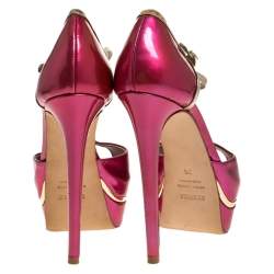 Le Silla Pink Patent Leather Peep Toe Platform Ankle Strap Sandals Size 36