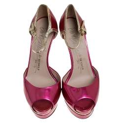 Le Silla Pink Patent Leather Peep Toe Platform Ankle Strap Sandals Size 36
