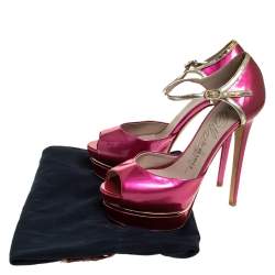 Le Silla Pink Patent Leather Peep Toe Platform Ankle Strap Sandals Size 36