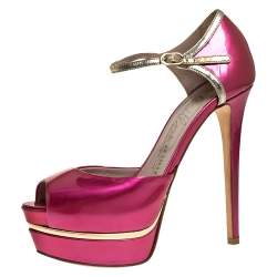 Le Silla Pink Patent Leather Peep Toe Platform Ankle Strap Sandals Size 36