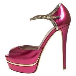 Le Silla Pink Patent Leather Peep Toe Platform Ankle Strap Sandals Size 36