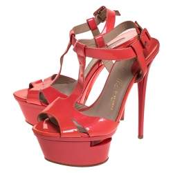 Le Silla Coral Patent Leather T-Bar Ankle Strap Platform Sandals Size 37