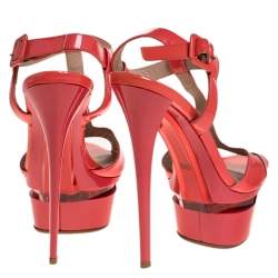Le Silla Coral Patent Leather T-Bar Ankle Strap Platform Sandals Size 37