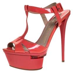 Le Silla Coral Patent Leather T-Bar Ankle Strap Platform Sandals Size 37